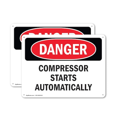 Signmission Compressor Starts Automatically Danger Sign, Plastic, 14in W x 10in L, 2PK OS-2PACK-DS-P-1014-L-1642
